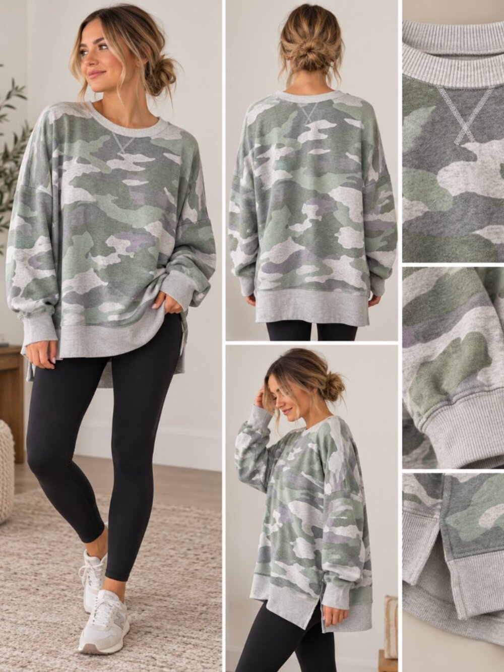 Aerie Sage Green Purple Grey Camo Oversized Longline Sweatshirt XS